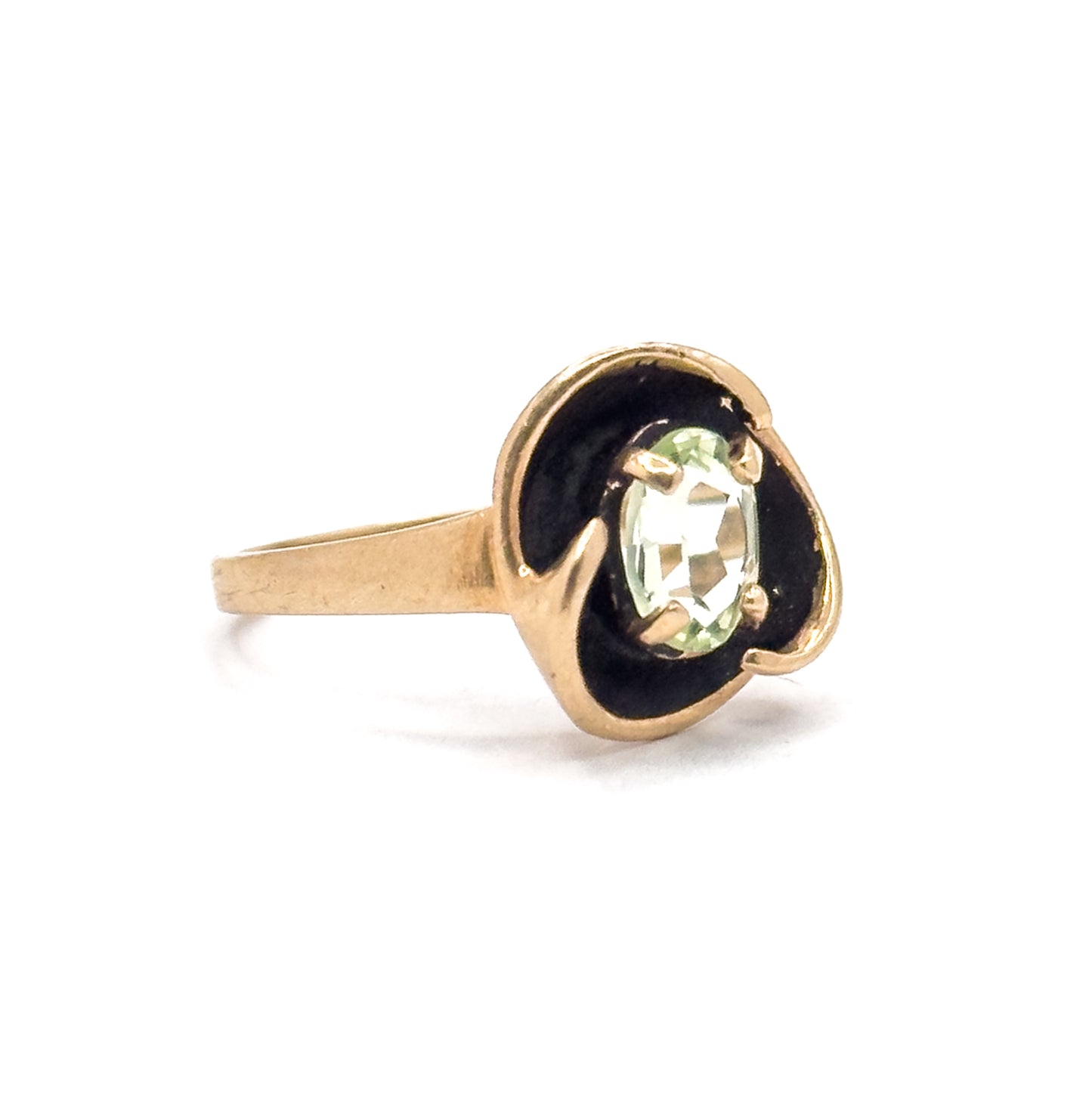 Vintage Pastel Green Spinel Ring with Darkened details in 10K