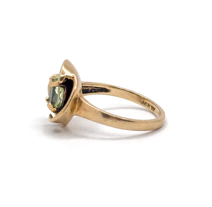 Vintage Pastel Green Spinel Ring with Darkened details in 10K