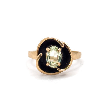 Vintage Pastel Green Spinel Ring with Darkened details in 10K