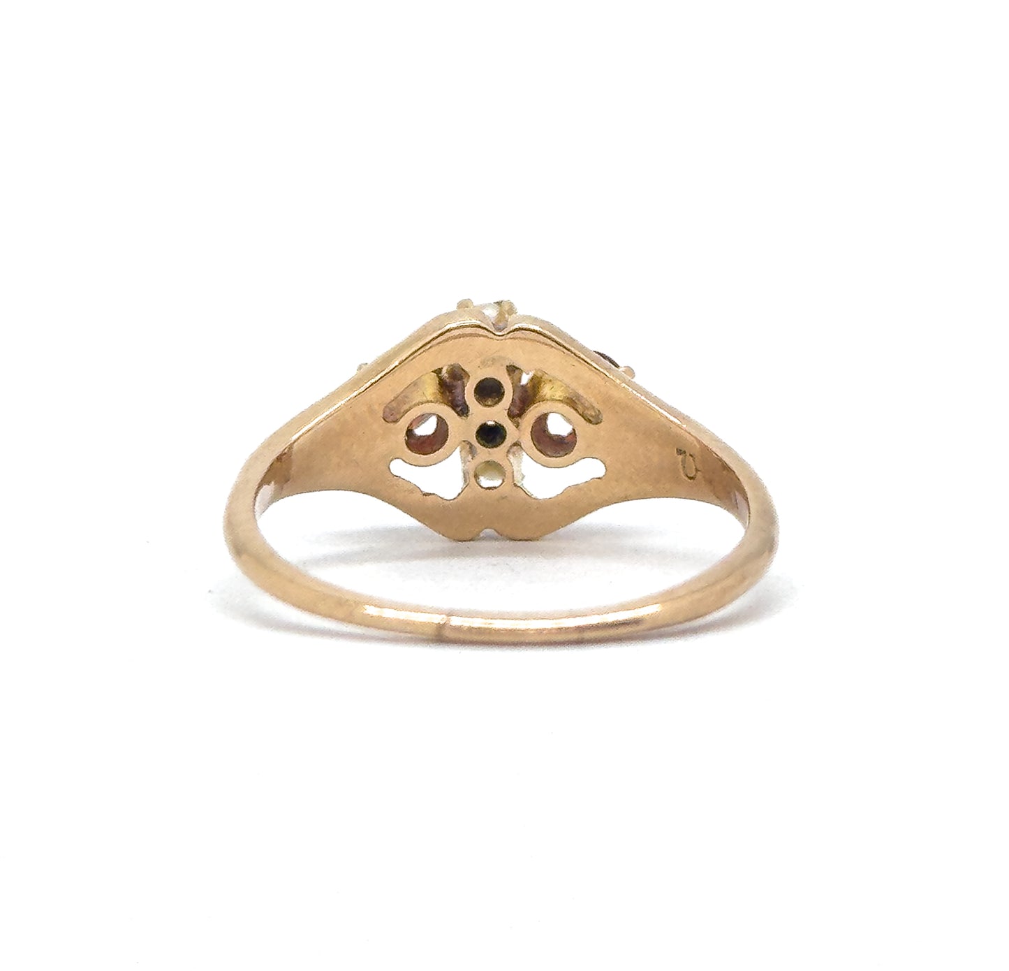 Antique Garnet & Seed Pearl Ring in Gold