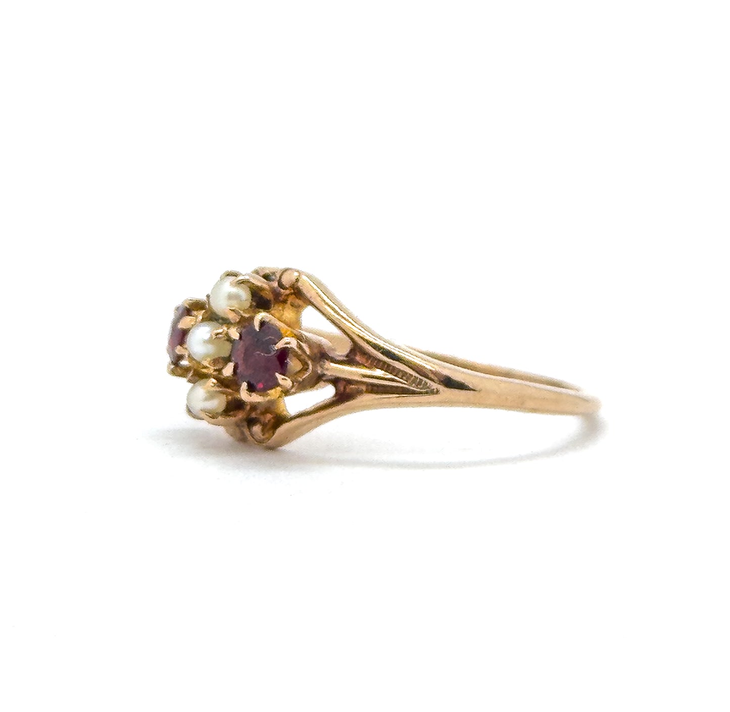 Antique Garnet & Seed Pearl Ring in Gold