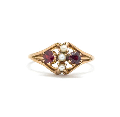 Antique Garnet & Seed Pearl Ring in Gold