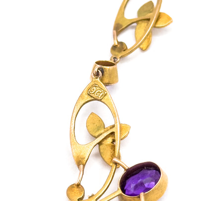Edwardian Amethyst & Seed Pearl Necklace in 9Ct Gold