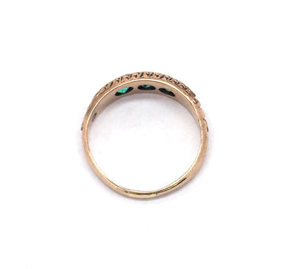 Victorian 3 Stone Green Paste Glass Ring in 9K Gold