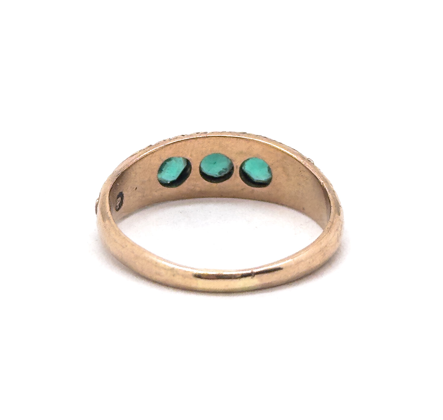 Victorian 3 Stone Green Paste Glass Ring in 9K Gold
