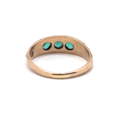 Victorian 3 Stone Green Paste Glass Ring in 9K Gold