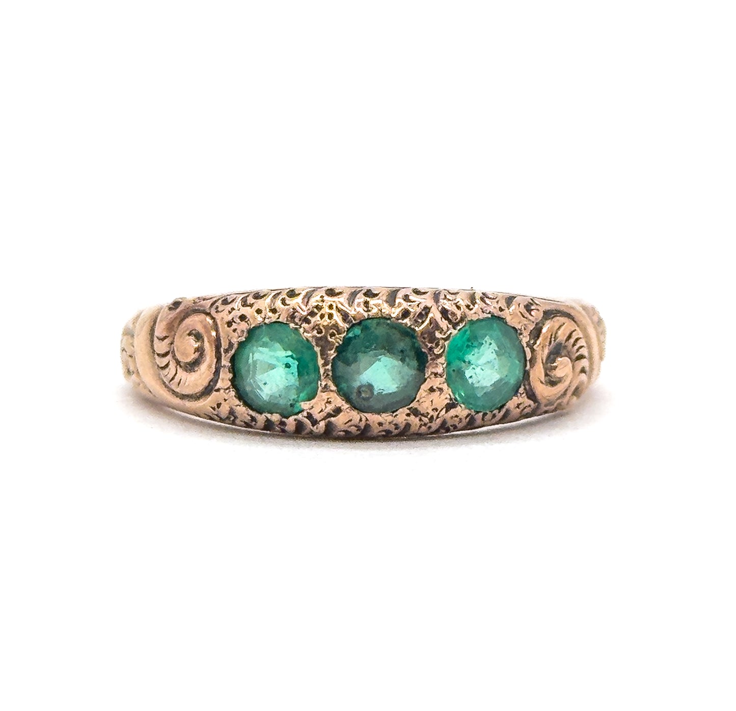 Victorian 3 Stone Green Paste Glass Ring in 9K Gold