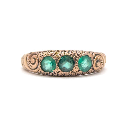 Victorian 3 Stone Green Paste Glass Ring in 9K Gold