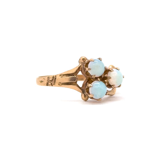 Edwardian Otsby & Barton Opal Cabochon Shamrock Ring in 10K Rose Gold