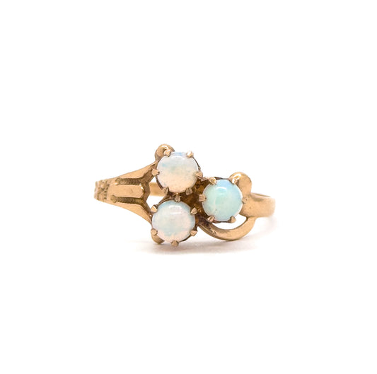 Edwardian Otsby & Barton Opal Cabochon Shamrock Ring in 10K Rose Gold