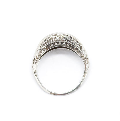Art Deco Toi et Moi  Diamond and Sapphire Ring in White Gold