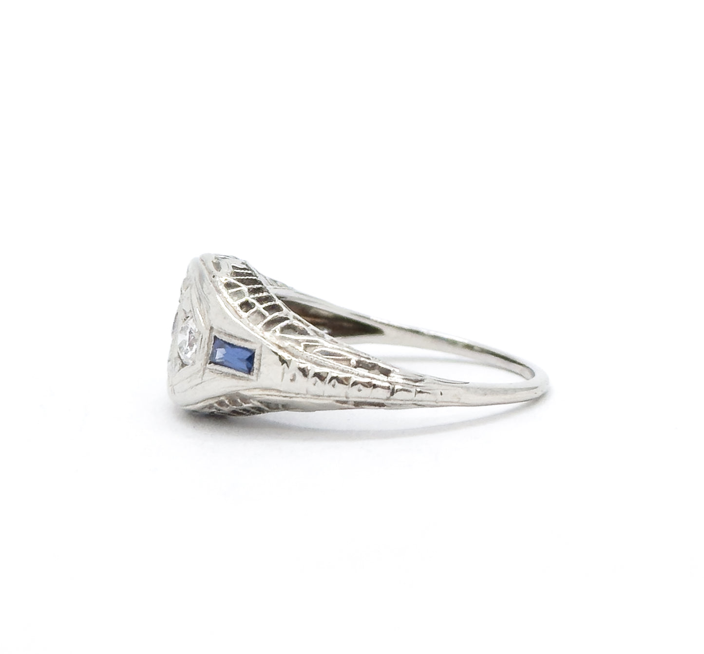 Art Deco Toi et Moi  Diamond and Sapphire Ring in White Gold