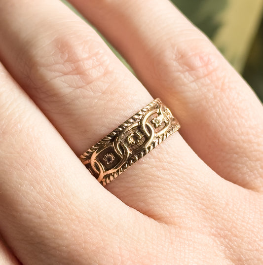 Antique Victorian Cigar Band Wide Ring in 10K Rose Gold