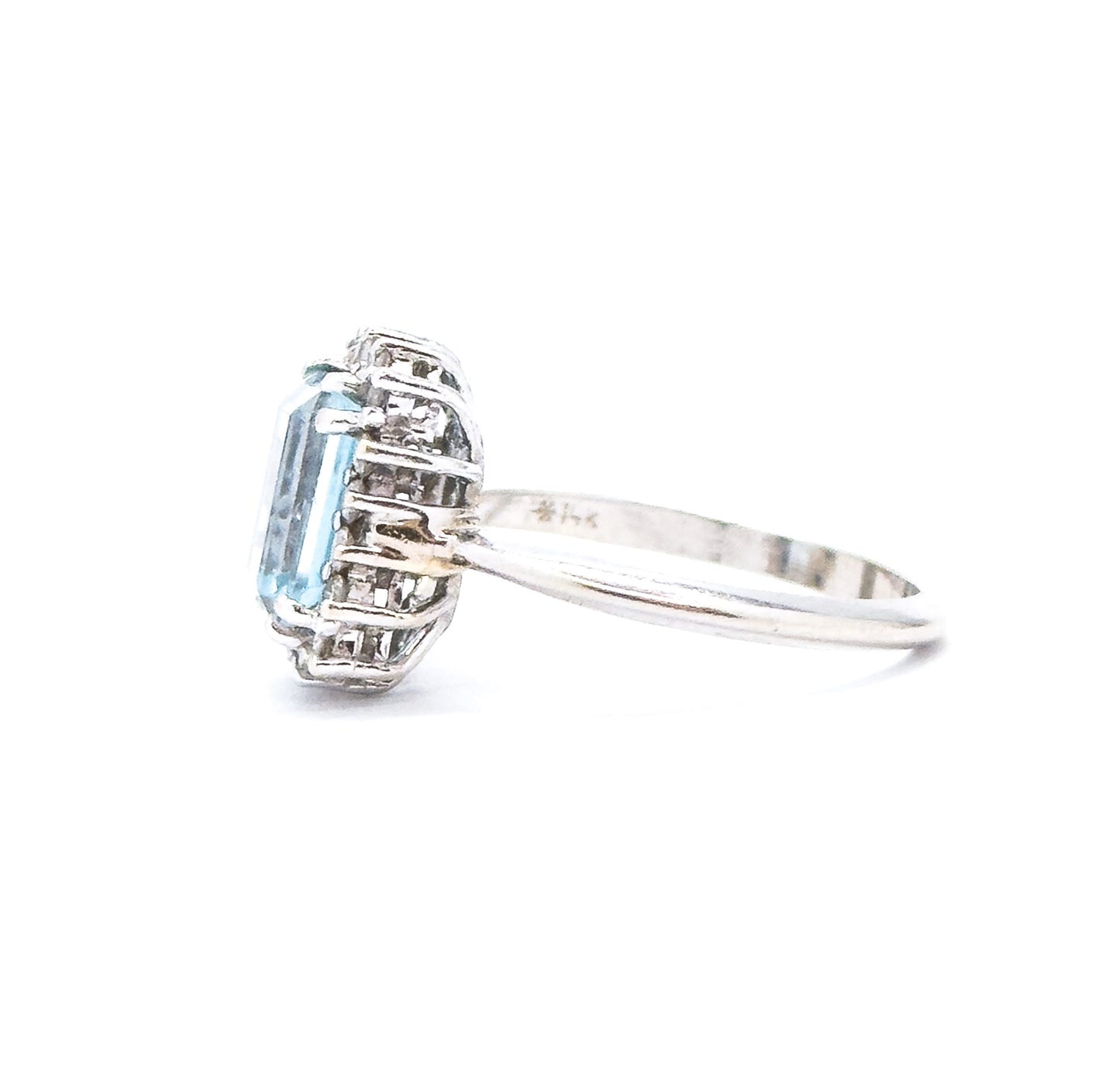 Vintage Blue Topaz & Diamond Halo Ring in 14K White Gold