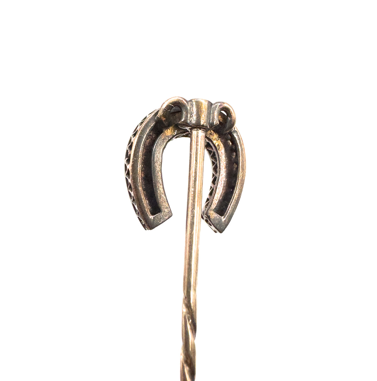 Victorian Horseshoe Stick pin with Coral and Pearls in gold