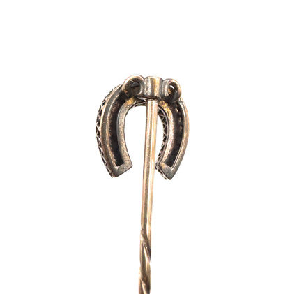 Victorian Horseshoe Stick pin with Coral and Pearls in gold