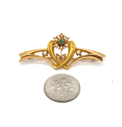 Art Nouveau Paste & Seed Pearl Brooch in Gold