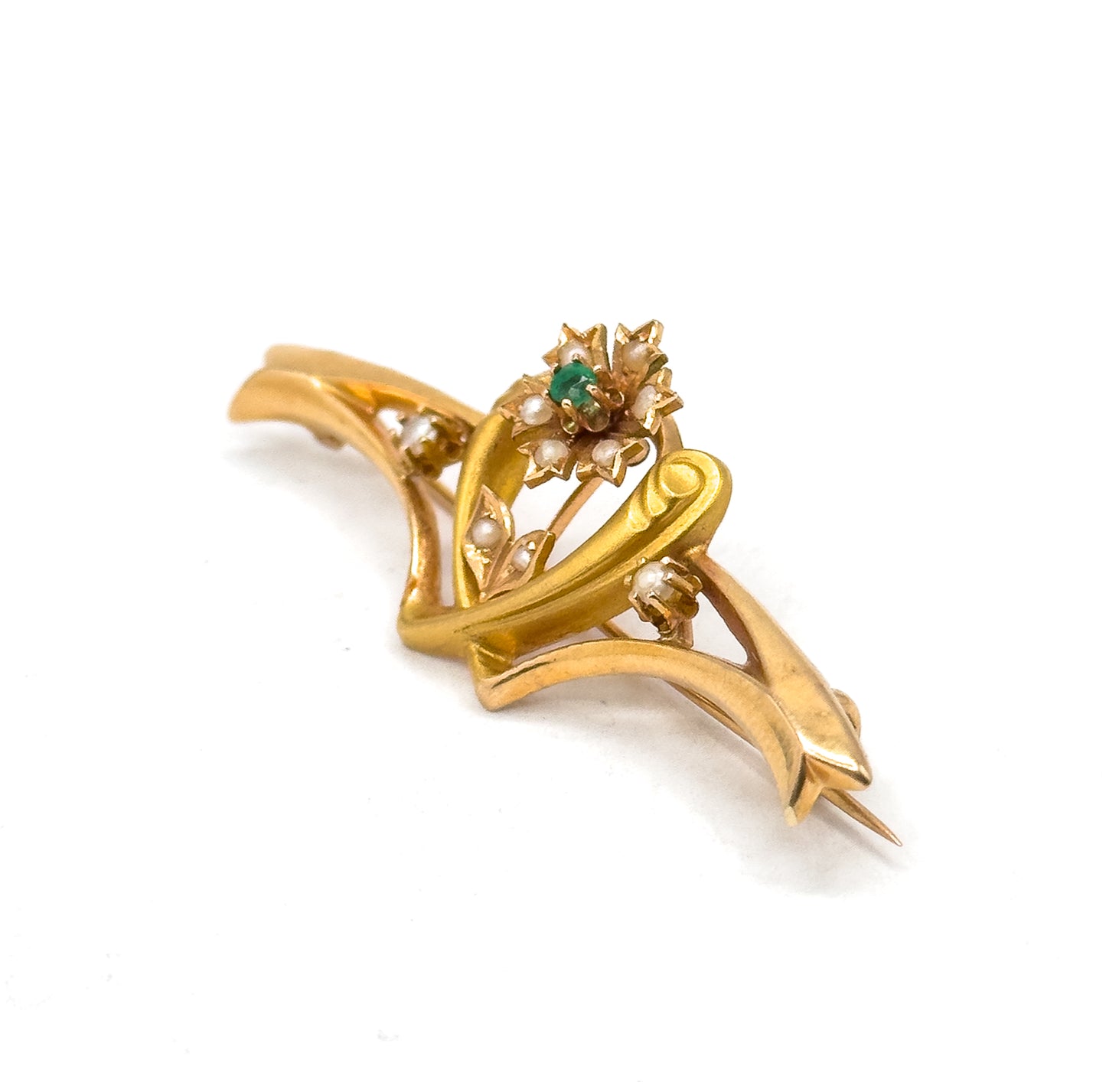 Art Nouveau Paste & Seed Pearl Brooch in Gold