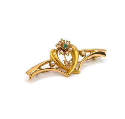 Art Nouveau Paste & Seed Pearl Brooch in Gold