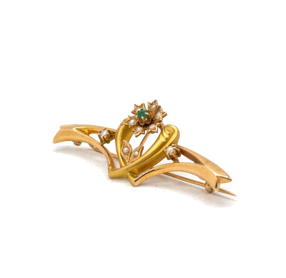 Art Nouveau Paste & Seed Pearl Brooch in Gold