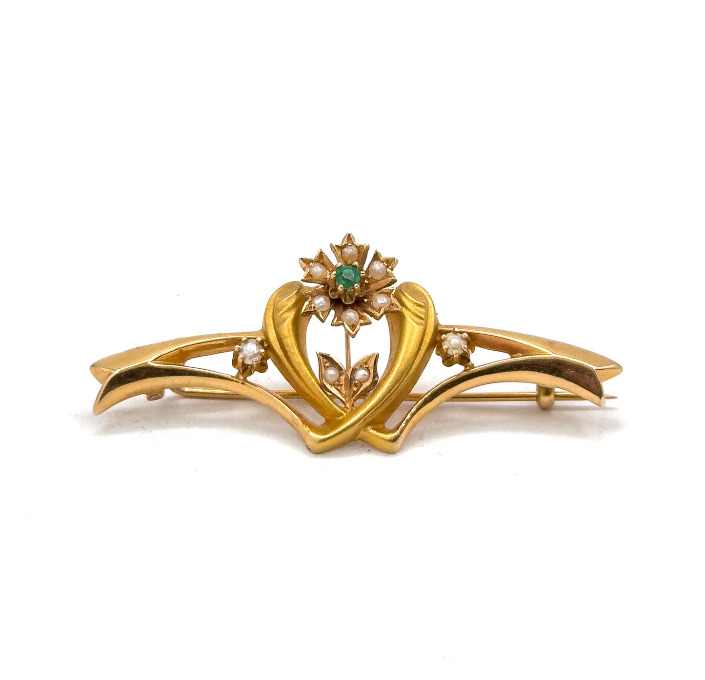 Art Nouveau Paste & Seed Pearl Brooch in Gold