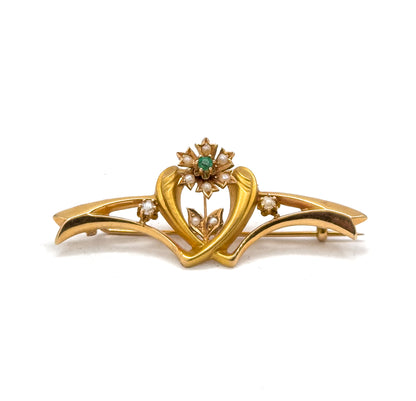 Art Nouveau Paste & Seed Pearl Brooch in Gold