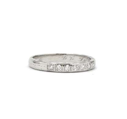 Art Deco Diamond Band with Valentines Day Engraving in White Gold