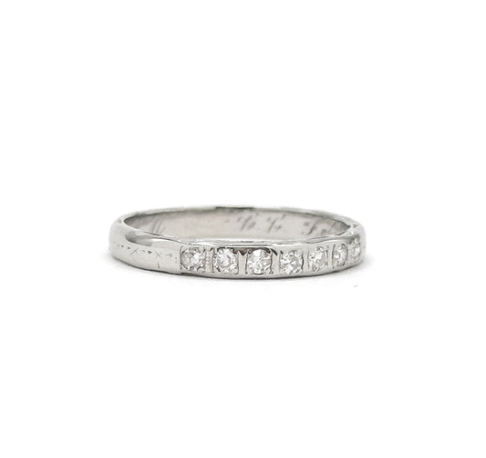 Art Deco Diamond Band with Valentines Day Engraving in White Gold