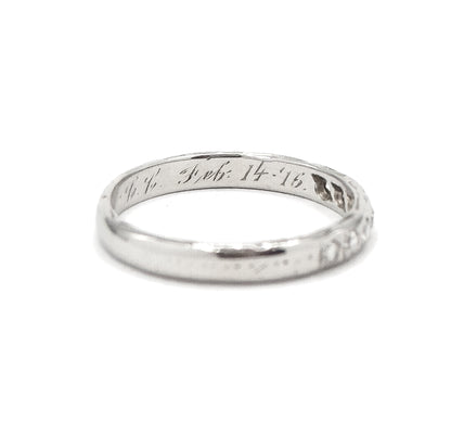 Art Deco Diamond Band with Valentines Day Engraving in White Gold