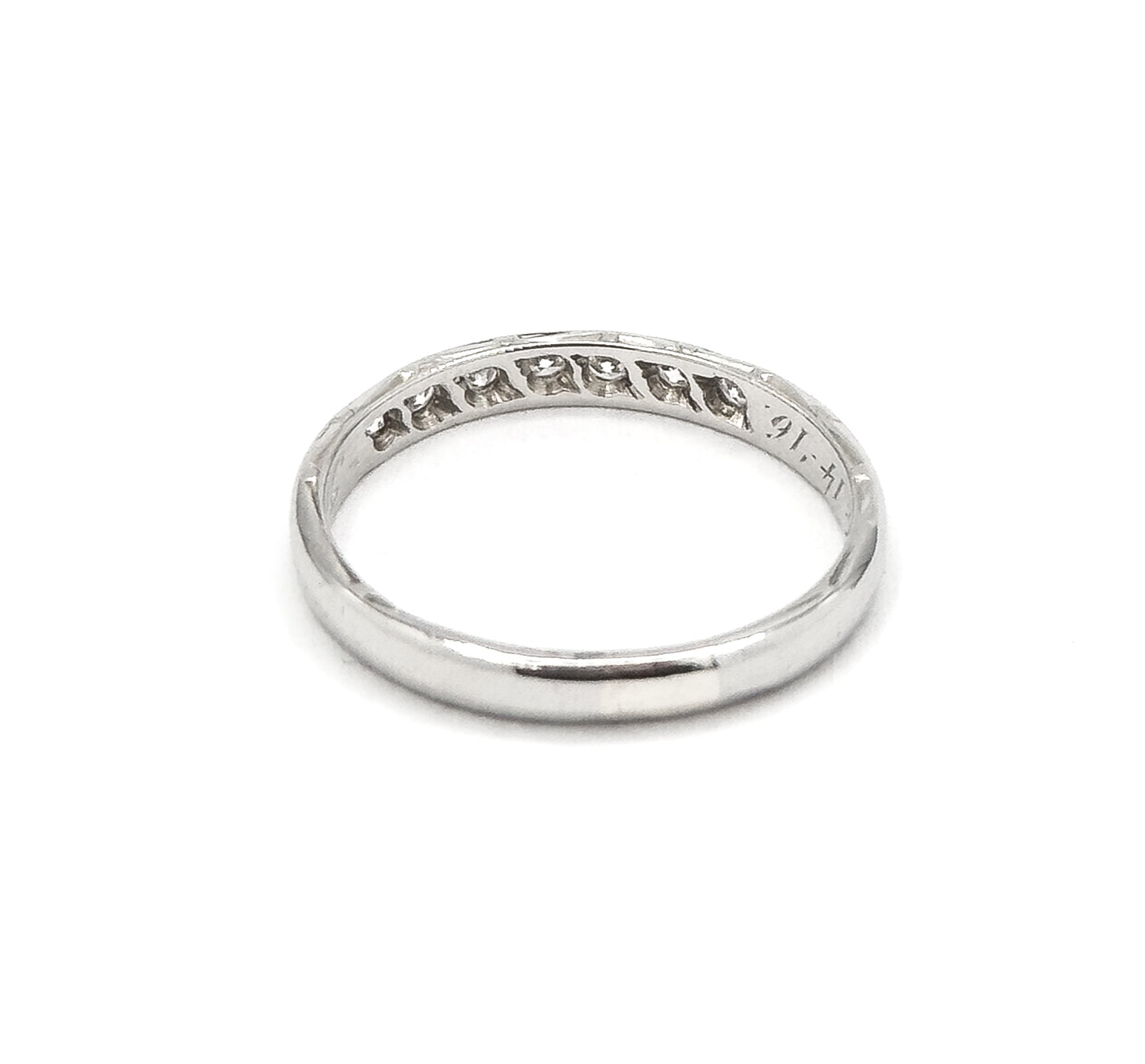 Art Deco Diamond Band with Valentines Day Engraving in White Gold