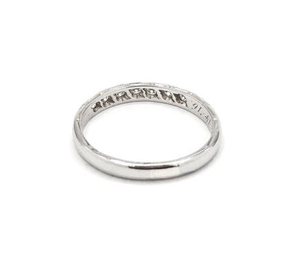 Art Deco Diamond Band with Valentines Day Engraving in White Gold