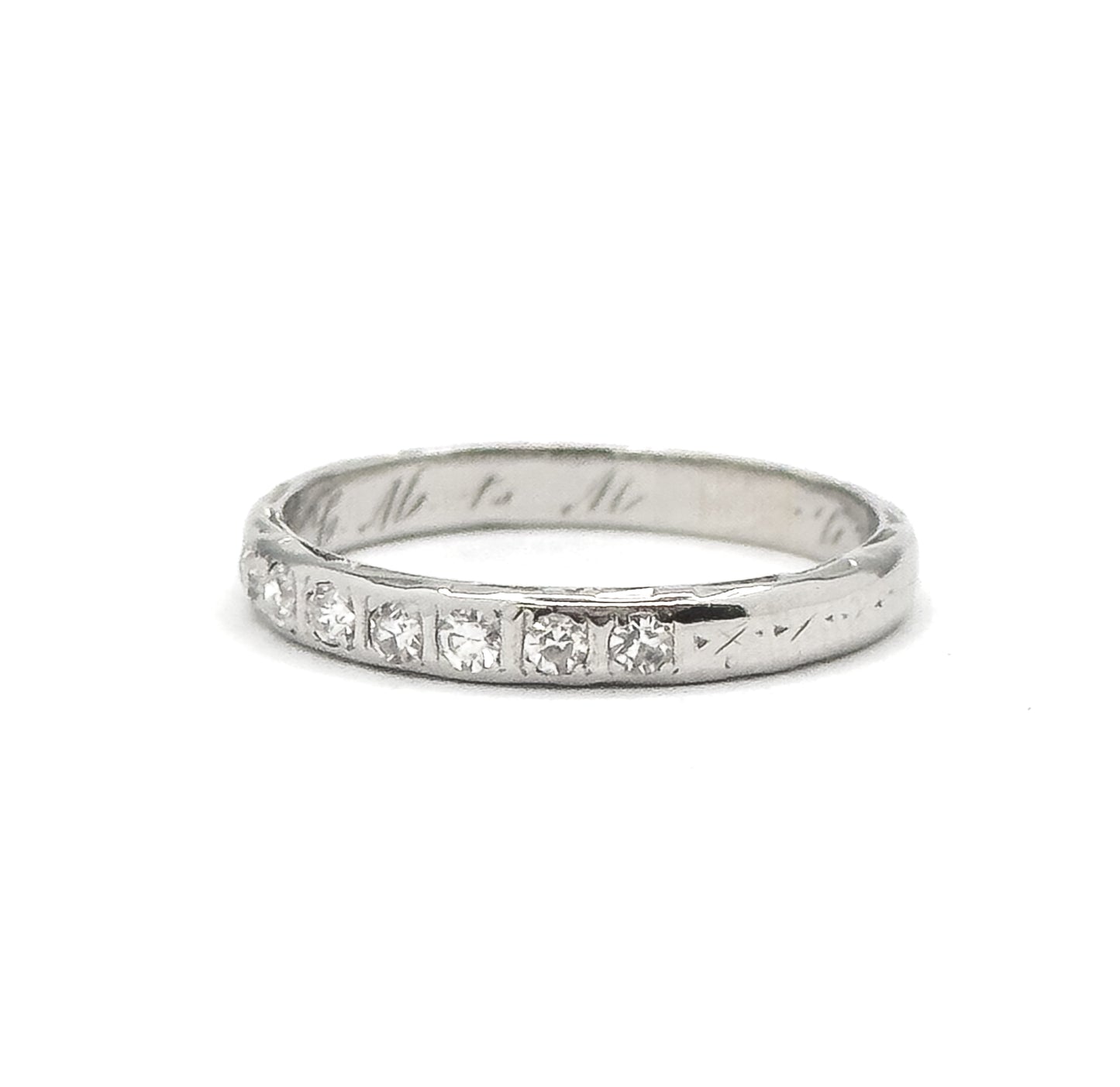 Art Deco Diamond Band with Valentines Day Engraving in White Gold
