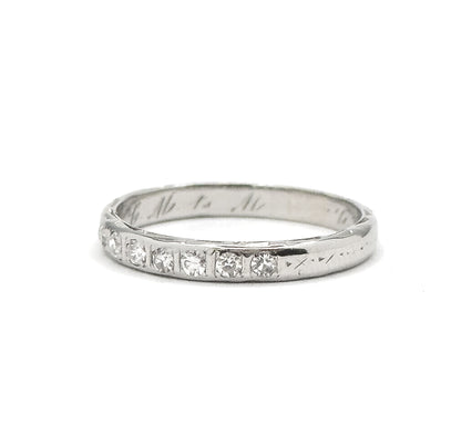 Art Deco Diamond Band with Valentines Day Engraving in White Gold