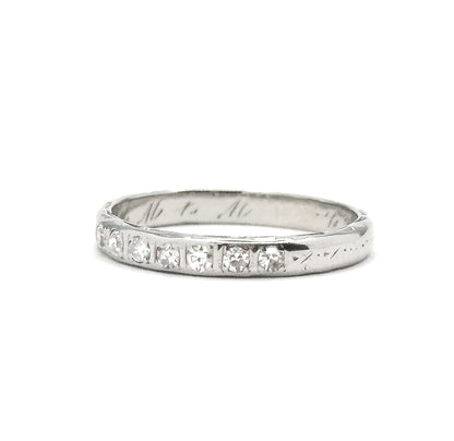 Art Deco Diamond Band with Valentines Day Engraving in White Gold