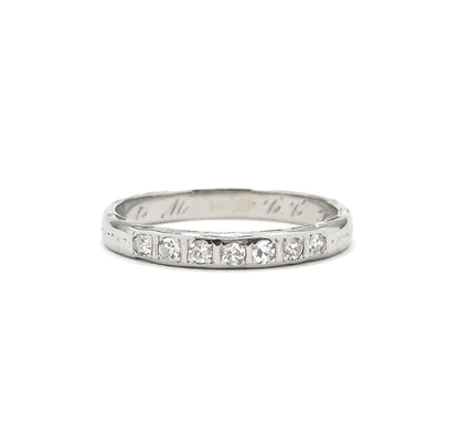 Art Deco Diamond Band with Valentines Day Engraving in White Gold