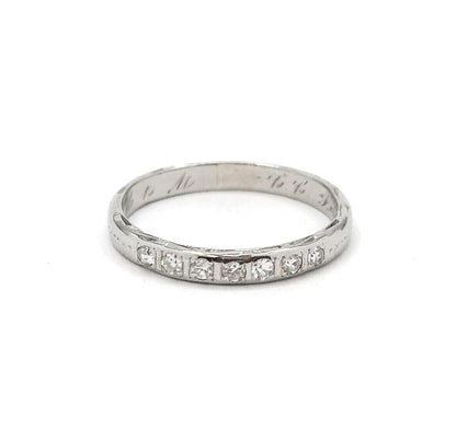Art Deco Diamond Band with Valentines Day Engraving in White Gold