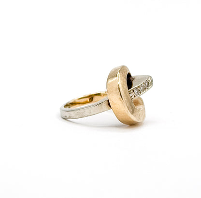 Mid-Century Two Tone Swirl Ring with Diamonds in Gold