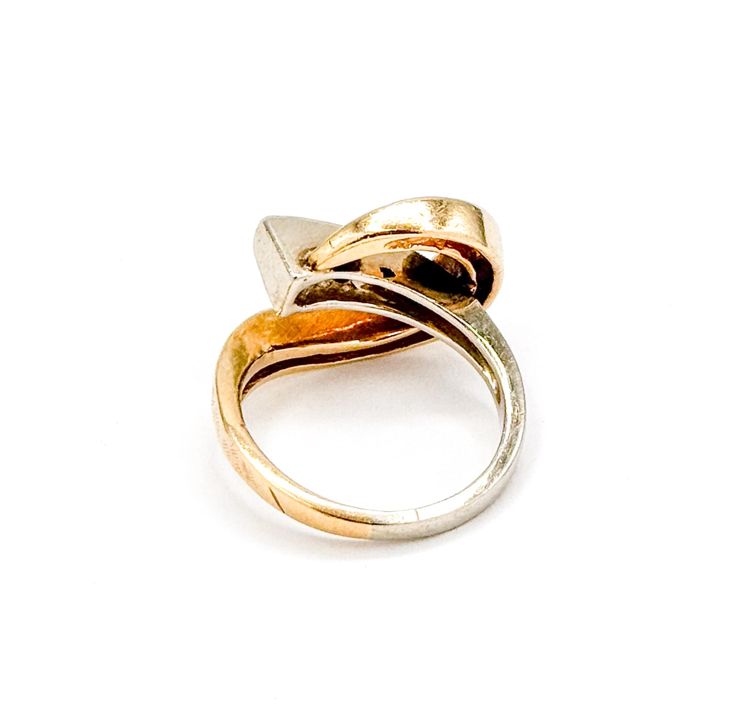 Mid-Century Two Tone Swirl Ring with Diamonds in Gold