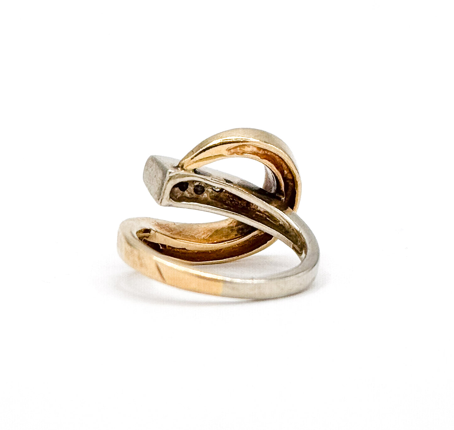 Mid-Century Two Tone Swirl Ring with Diamonds in Gold