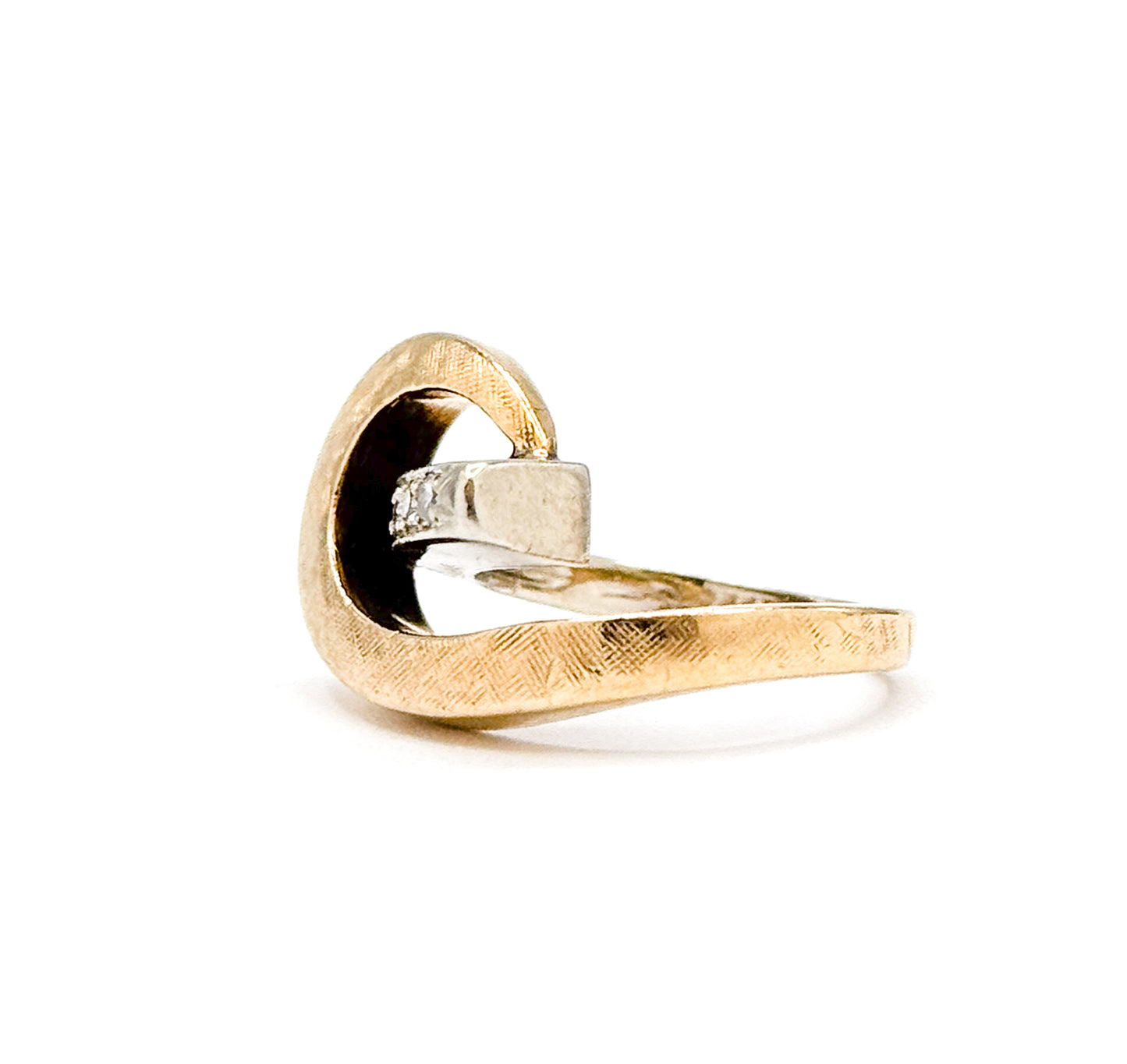 Mid-Century Two Tone Swirl Ring with Diamonds in Gold