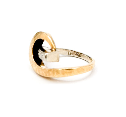Mid-Century Two Tone Swirl Ring with Diamonds in Gold