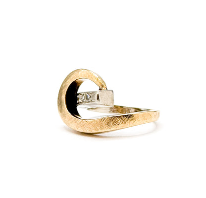 Mid-Century Two Tone Swirl Ring with Diamonds in Gold