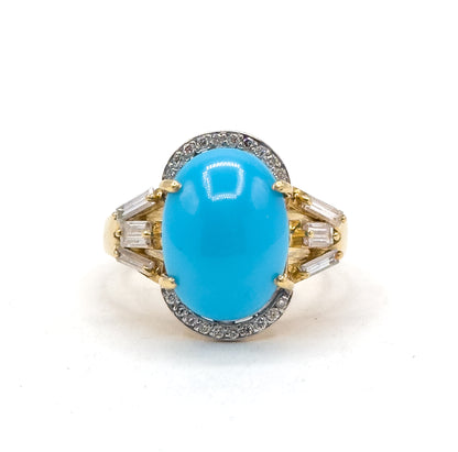 Contemporary Turquoise & Diamond Statement Ring in 18K Gold