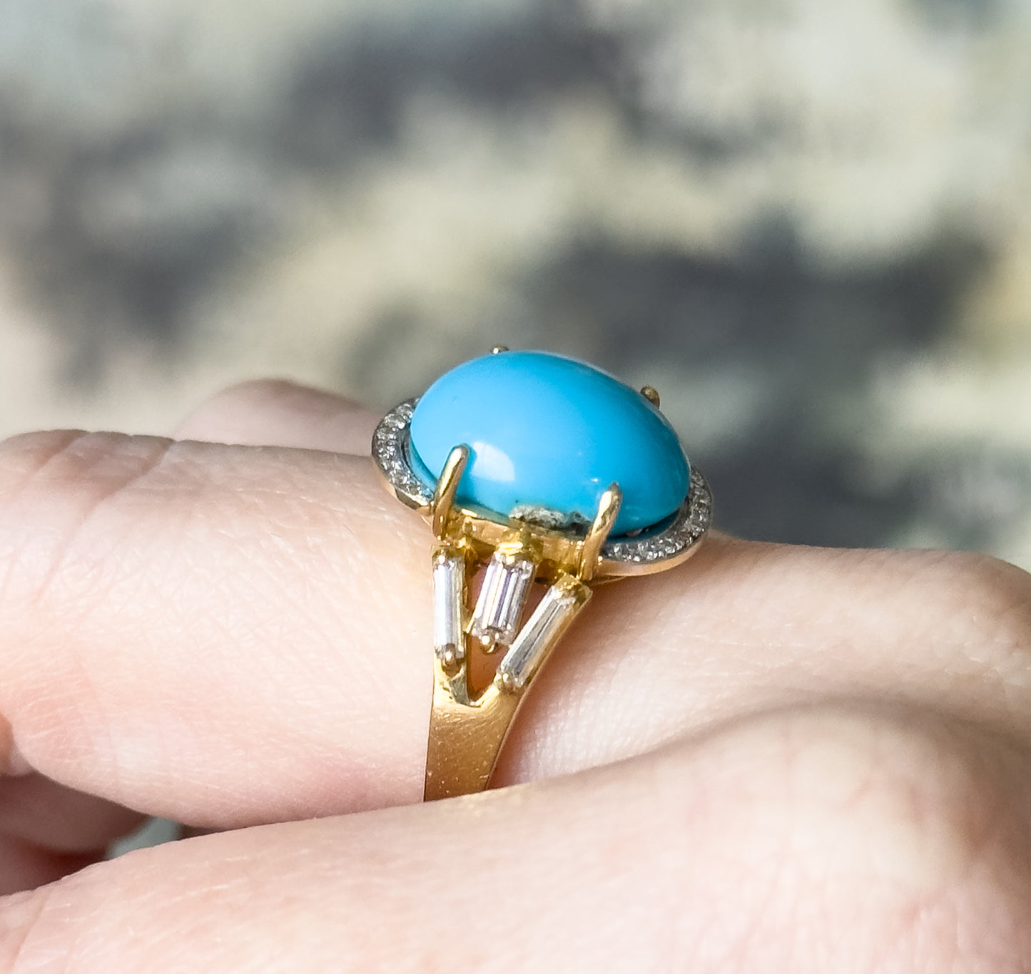 Contemporary Turquoise & Diamond Statement Ring in 18K Gold
