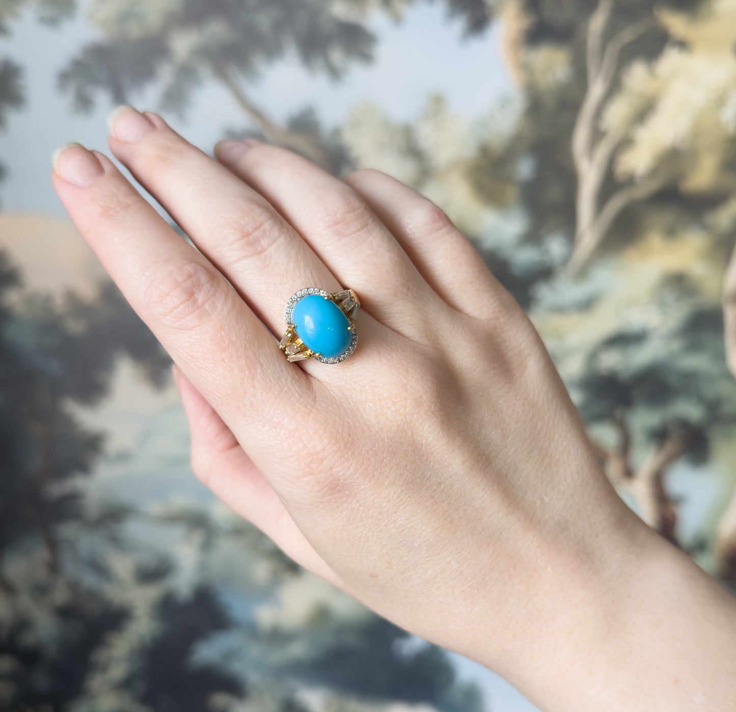 Contemporary Turquoise & Diamond Statement Ring in 18K Gold