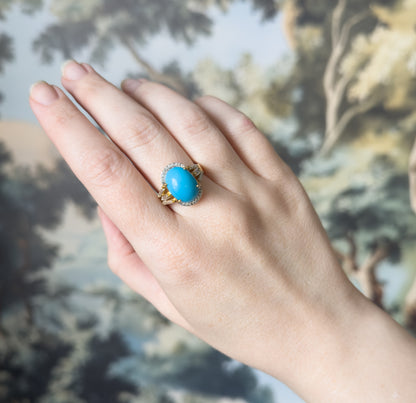 Contemporary Turquoise & Diamond Statement Ring in 18K Gold