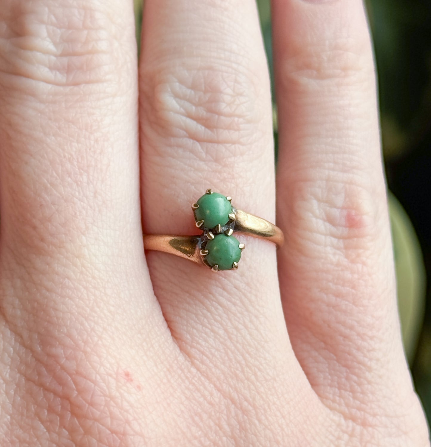 Petite Moi et Toi Turquoise Cabochon Ring in 14K Gold