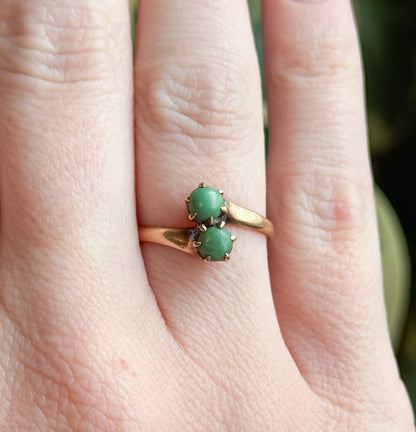 Petite Moi et Toi Turquoise Cabochon Ring in 14K Gold