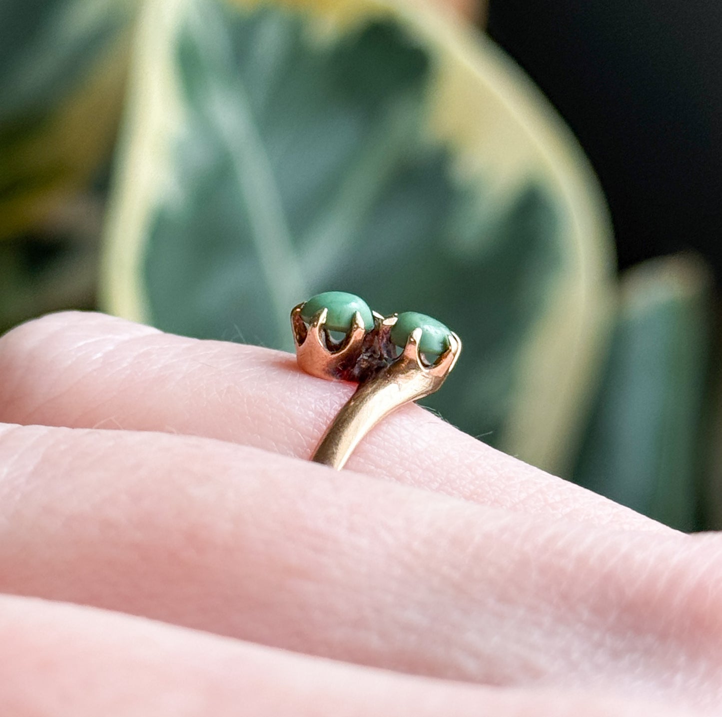 Petite Moi et Toi Turquoise Cabochon Ring in 14K Gold