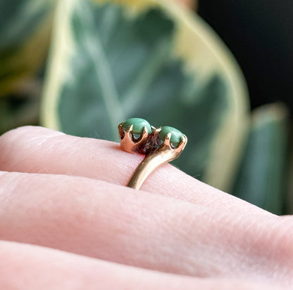 Petite Moi et Toi Turquoise Cabochon Ring in 14K Gold